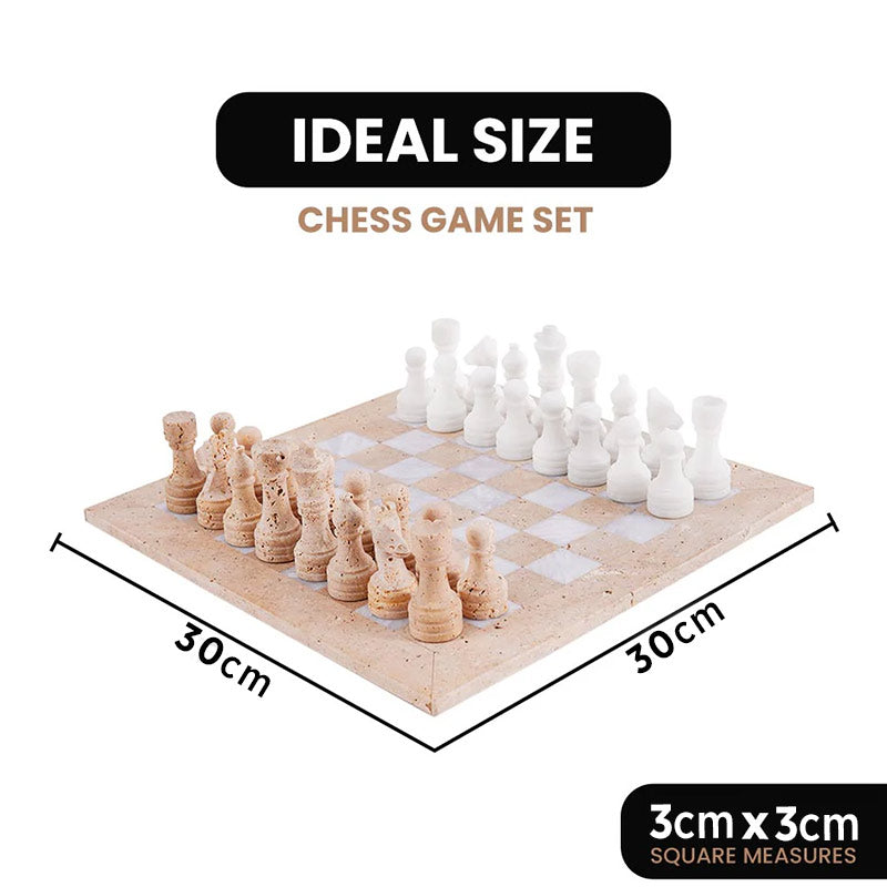 30cm Chess Set - Travertine & White