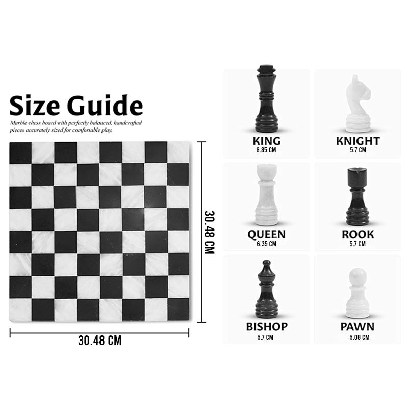 30cm Borderless Chess Set - Black & White