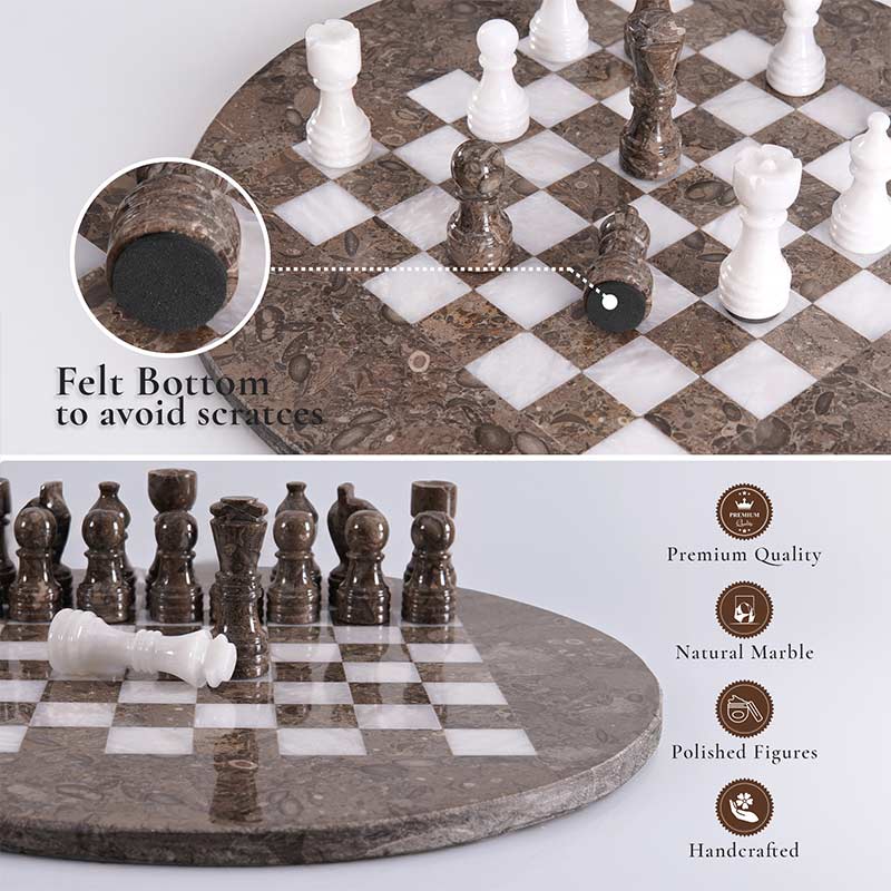 38 cm Round Chess Set With Standard Storage Box - Oceanic & White