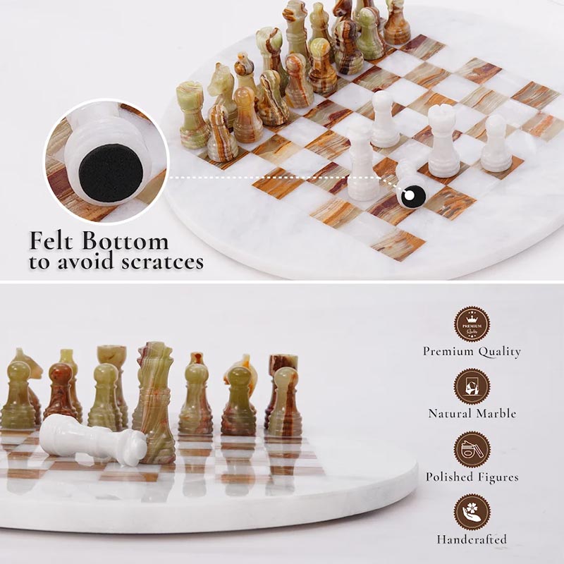 30 cm Round Chess Set With Standard Storage Box - White & Green