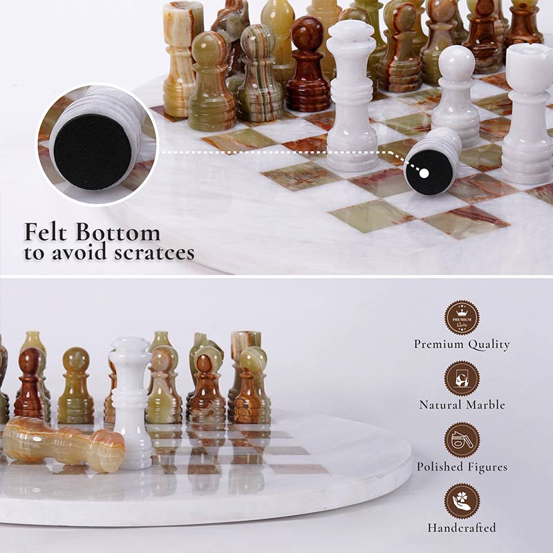 38 cm Round Chess Set With Standard Storage Box - White & Green