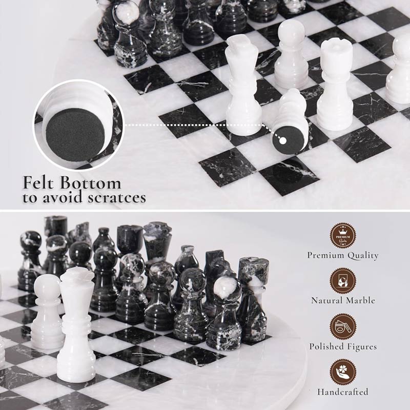 38 cm Round Chess Set With Standard Storage Box - White & Zebra Black
