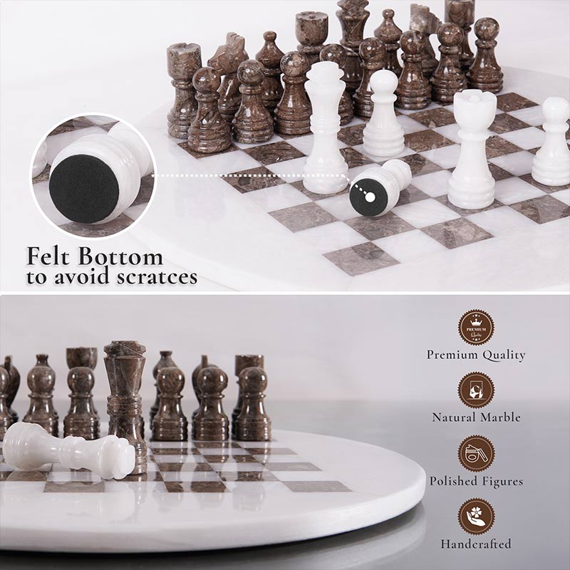38 cm Round Chess Set With Standard Storage Box - White & Oceanic