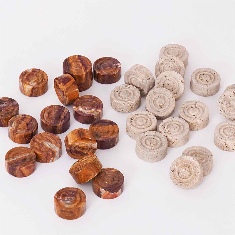 Checkers Figures - Red and Travertine