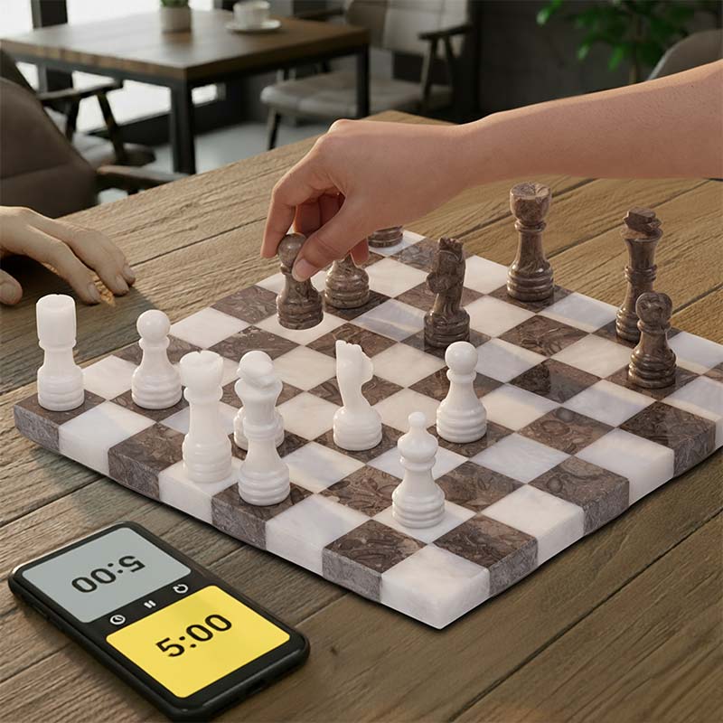 30cm Borderless Chess Set - White & Oceanic