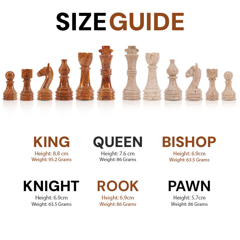 Chess Figures - Travertine & Red