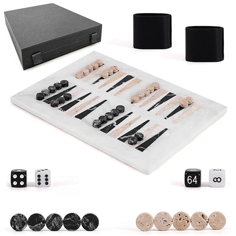 BACKGAMMON - Zebra Black & Travertine