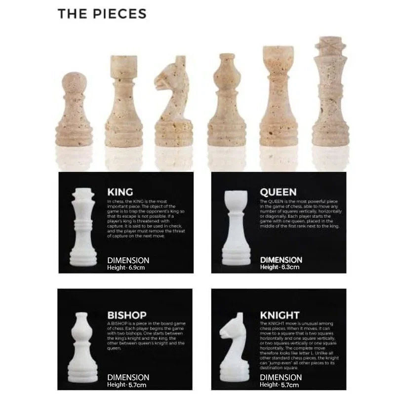 30cm Chess Set With Standard Storage Box - White & Travertine