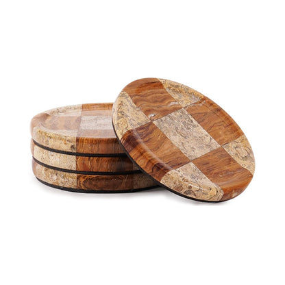 Round Coaster Plates Set of 4 - Checkers Design