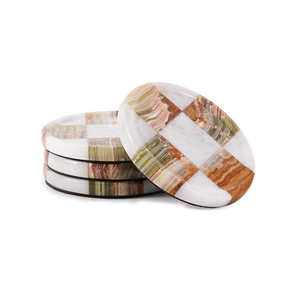 Round Coaster Plates Set of 4 - Checkers Design