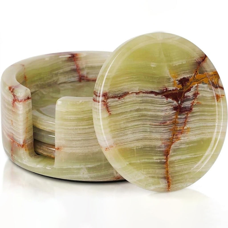 Round Coaster Set With Holder - Set of 4