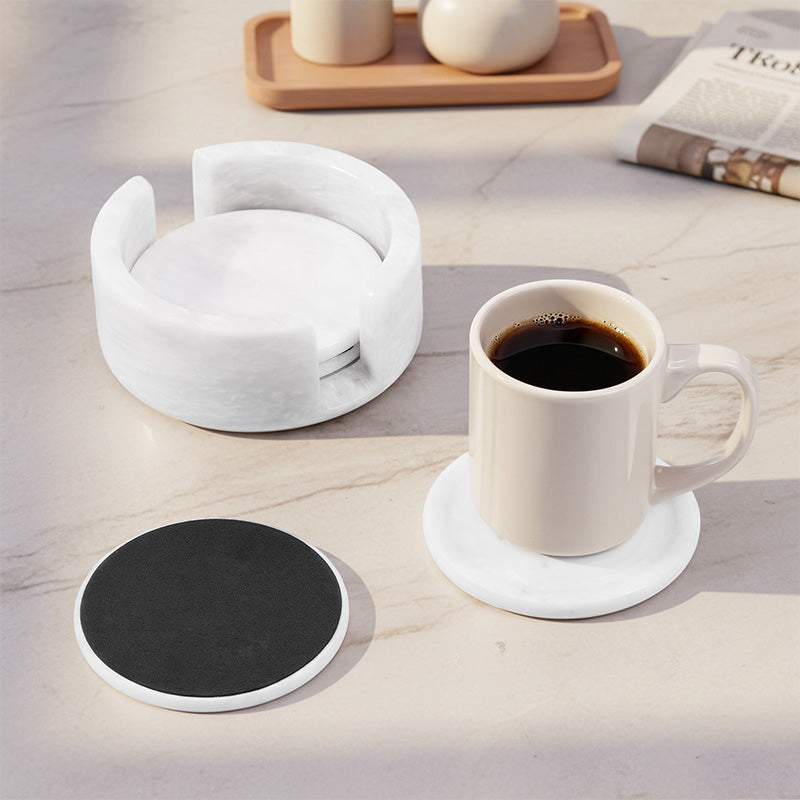 Round Coaster Set With Holder - Set of 4