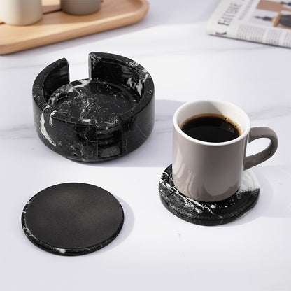 Round Coaster Set With Holder - Set of 4