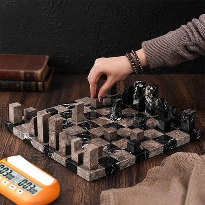30cm Signature Chess Set - Zebra Black & Oceanic
