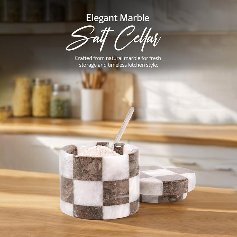 Salt Cellar with Spoon - Checkers Design