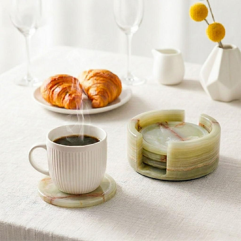 Round Coaster Set With Holder - Set of 4