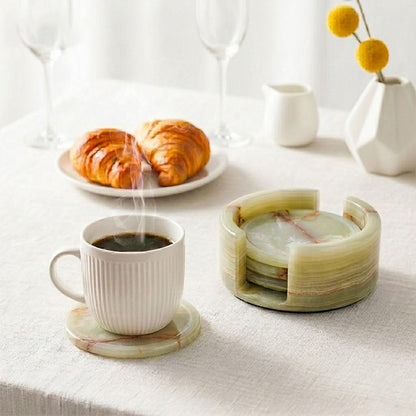 Round Coaster Set With Holder - Set of 4