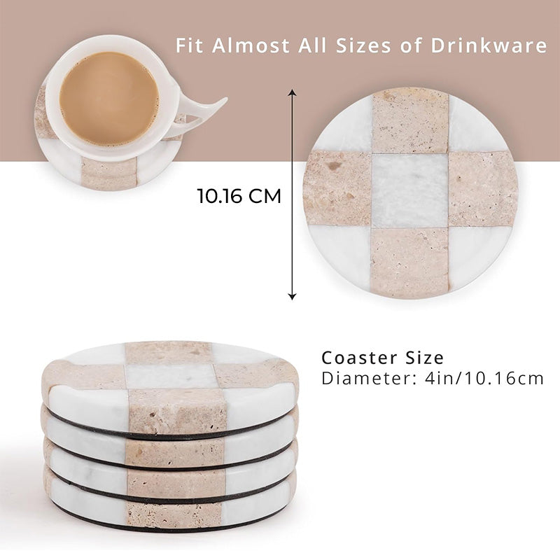 Round Coaster Plates Set of 4 - Checkers Design