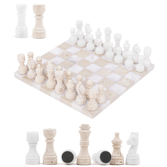 30cm Borderless Chess Set - White & Travertine