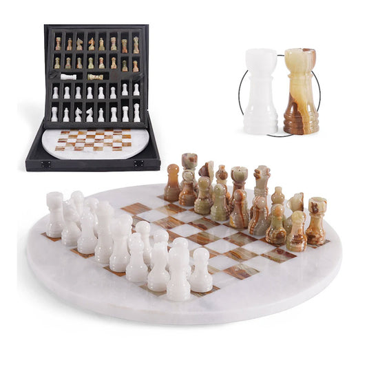 30 cm Round Chess Set With Standard Storage Box - White & Green
