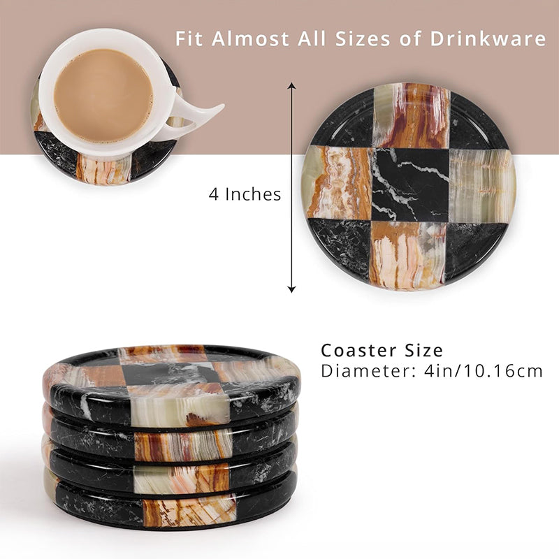 Round Coaster Plates Set of 4 - Checkers Design
