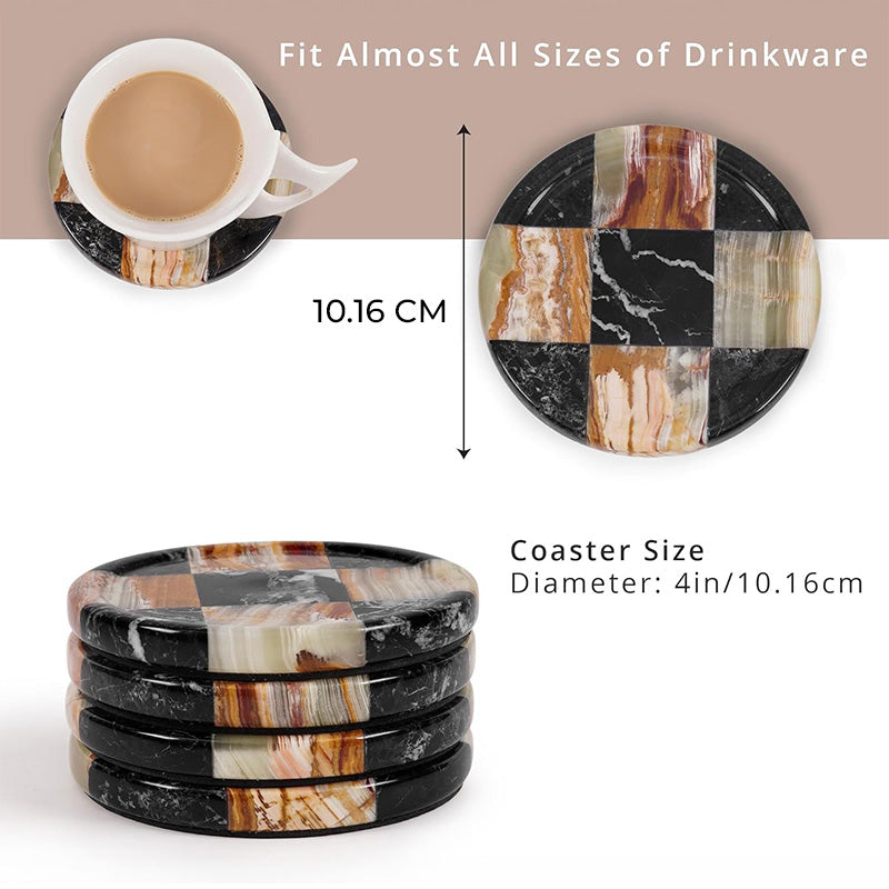 Round Coaster Plates Set of 4 - Checkers Design
