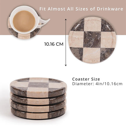 Round Coaster Plates Set of 4 - Checkers Design