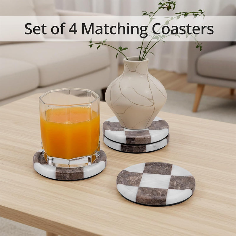Round Coaster Plates Set of 4 - Checkers Design