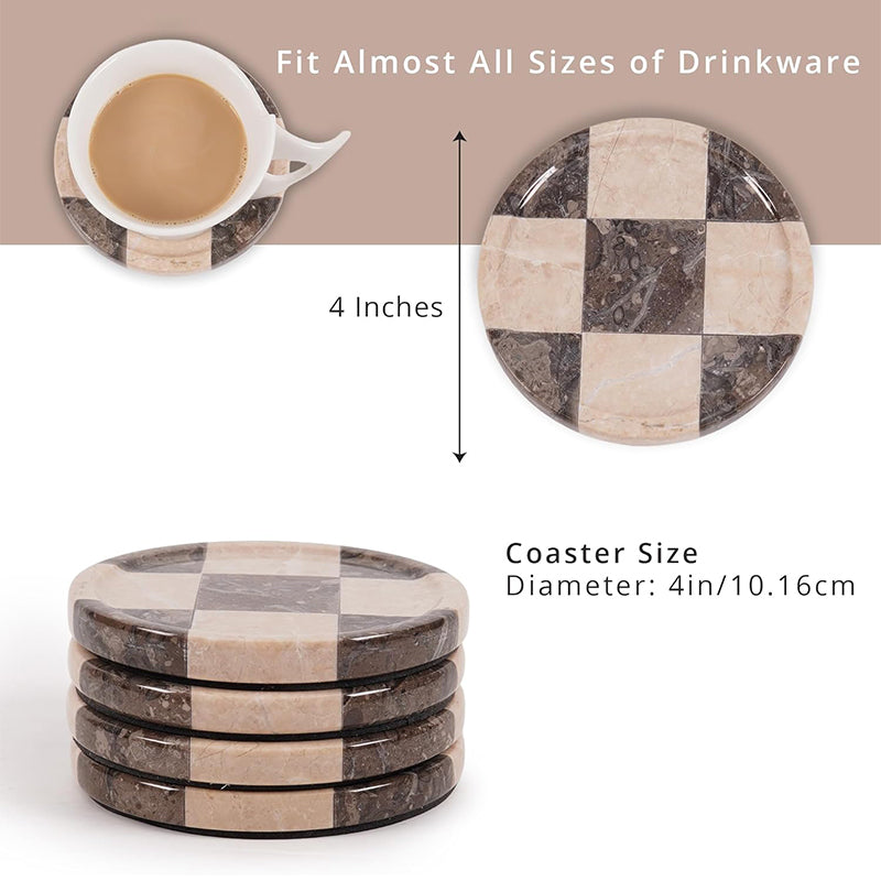 Round Coaster Plates Set of 4 - Checkers Design