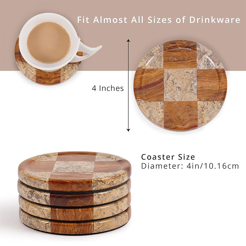 Round Coaster Plates Set of 4 - Checkers Design