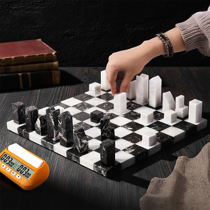 30cm Signature Chess Set - Zebra Black & White