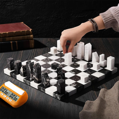 30cm Signature Chess Set - Zebra Black & White