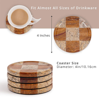 Round Coaster Plates Set of 4 - Checkers Design