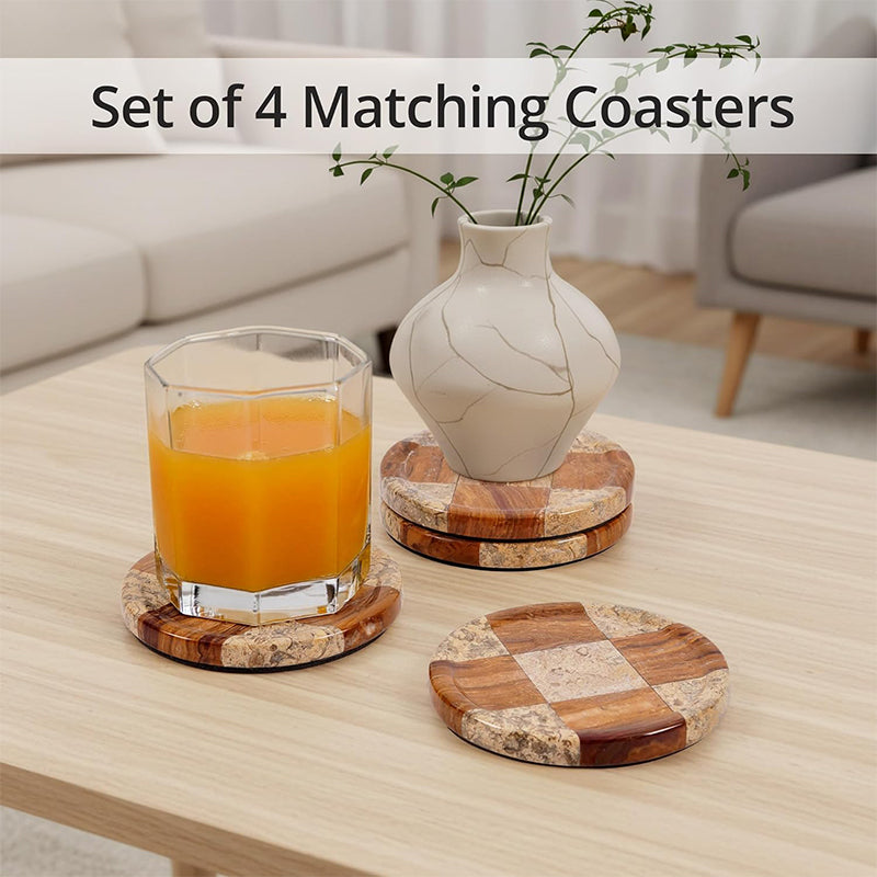 Round Coaster Plates Set of 4 - Checkers Design