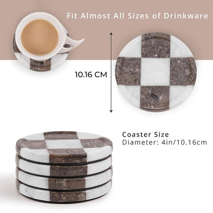 Round Coaster Plates Set of 4 - Checkers Design