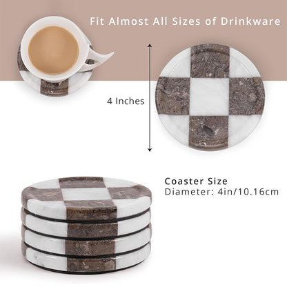 Round Coaster Plates Set of 4 - Checkers Design