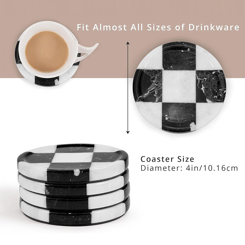 Round Coaster Plates Set of 4 - Checkers Design