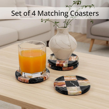 Round Coaster Plates Set of 4 - Checkers Design