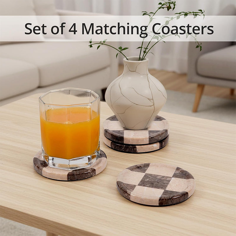 Round Coaster Plates Set of 4 - Checkers Design