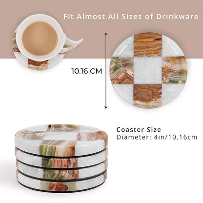 Round Coaster Plates Set of 4 - Checkers Design