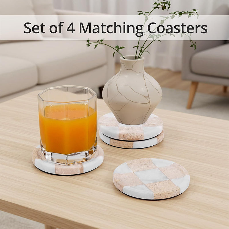 Round Coaster Plates Set of 4 - Checkers Design