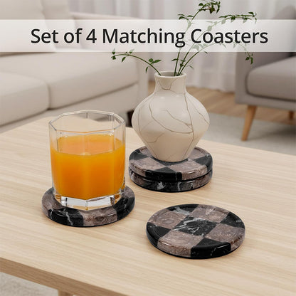 Round Coaster Plates Set of 4 - Checkers Design