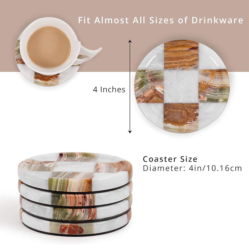 Round Coaster Plates Set of 4 - Checkers Design