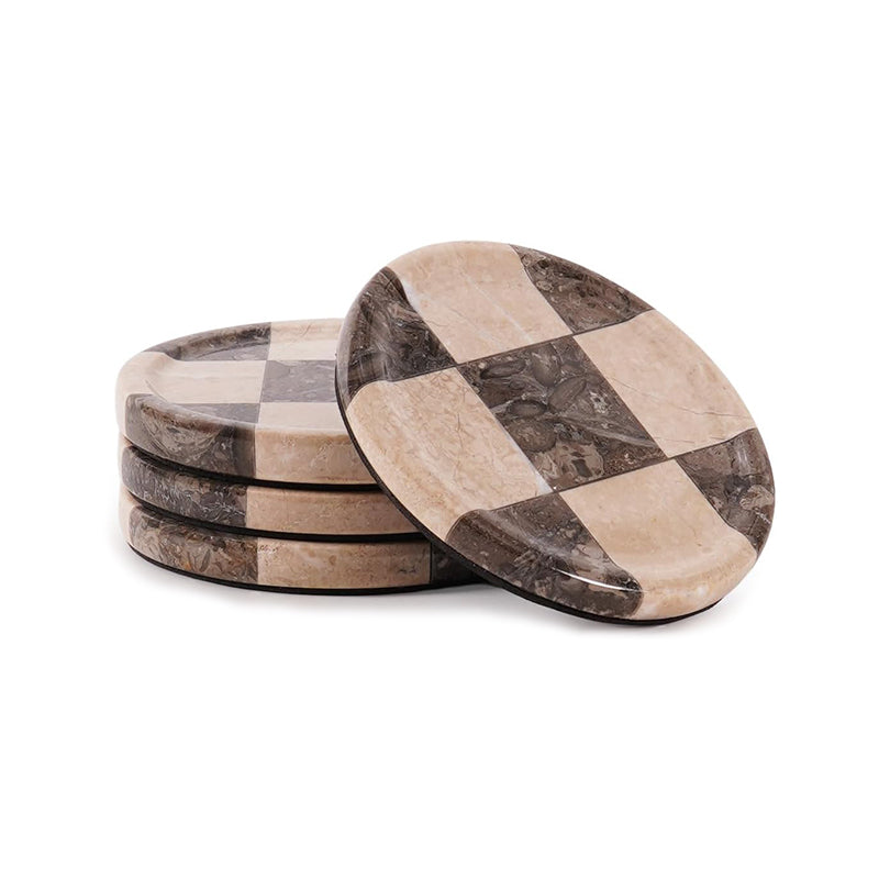 Round Coaster Plates Set of 4 - Checkers Design