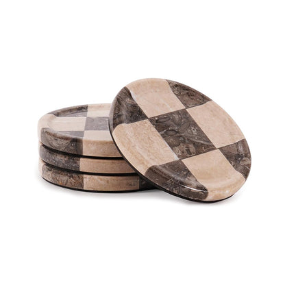 Round Coaster Plates Set of 4 - Checkers Design