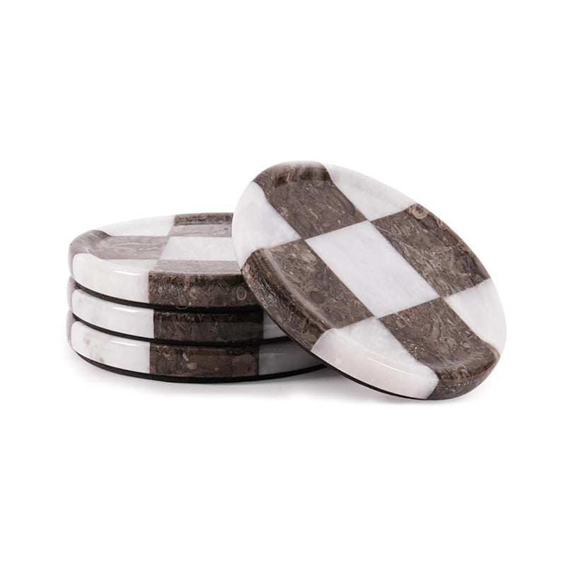 Round Coaster Plates Set of 4 - Checkers Design