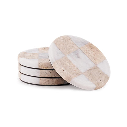 Round Coaster Plates Set of 4 - Checkers Design