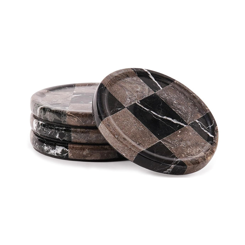Round Coaster Plates Set of 4 - Checkers Design