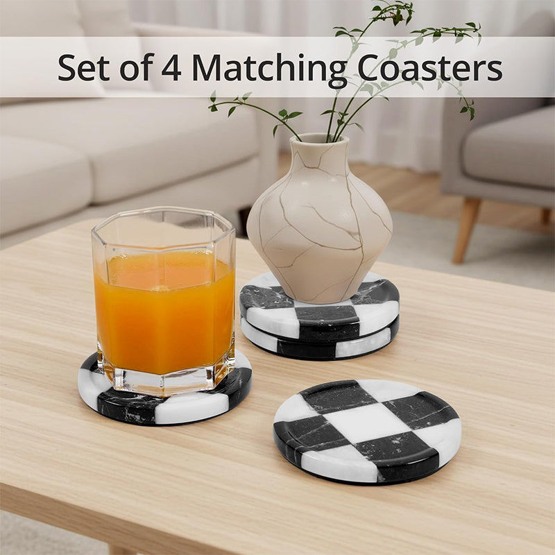 Round Coaster Plates Set of 4 - Checkers Design