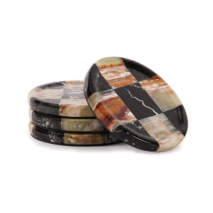 Round Coaster Plates Set of 4 - Checkers Design